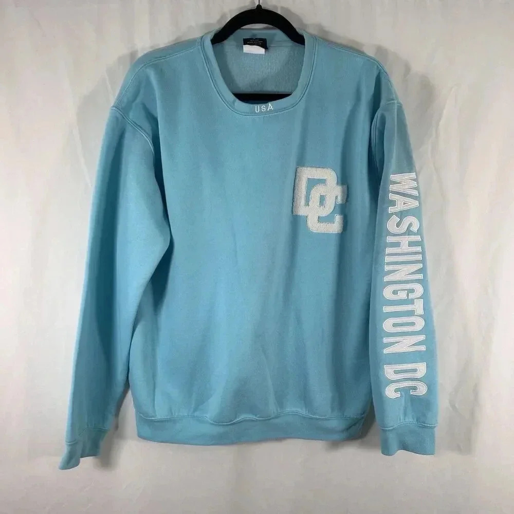 Washington DC Sweater Women's Large Blue Crew Neck Long Sleeve Pullover
